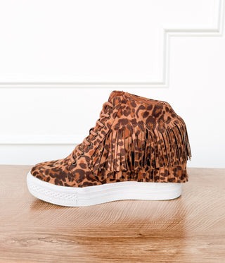 Nick Fringe Sneaker Wedge in Leopard