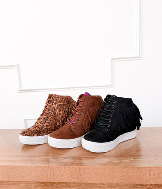 Nick Fringe Sneaker Wedge in Brown