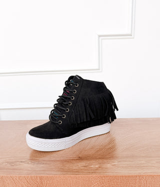 Nick Fringe Sneaker Wedge in Black