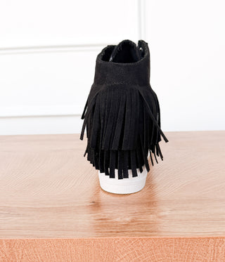 Nick Fringe Sneaker Wedge in Black