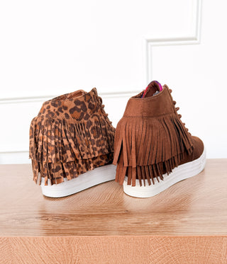 Nick Fringe Sneaker Wedge in Brown