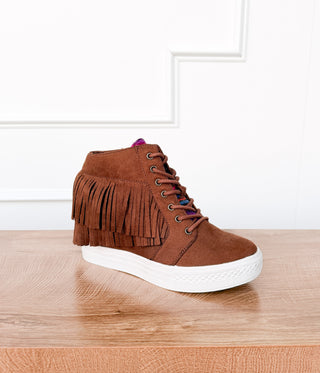 Nick Fringe Sneaker Wedge in Brown