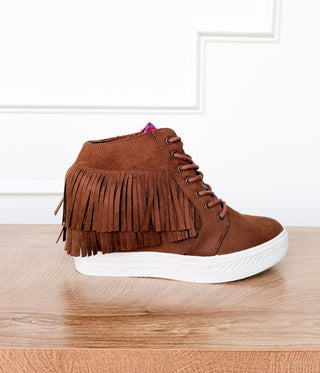 Nick Fringe Sneaker Wedge in Brown