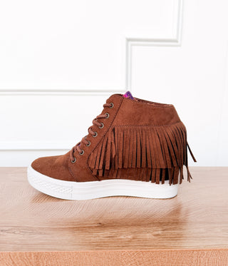 Nick Fringe Sneaker Wedge in Brown
