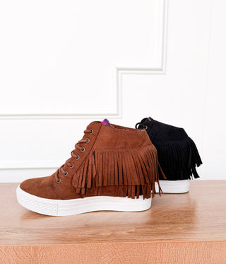 Nick Fringe Sneaker Wedge in Brown