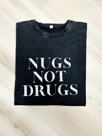 “Nugs Not Drugs” Graphic &amp; Studded Washed Tee - Girl Code Couture