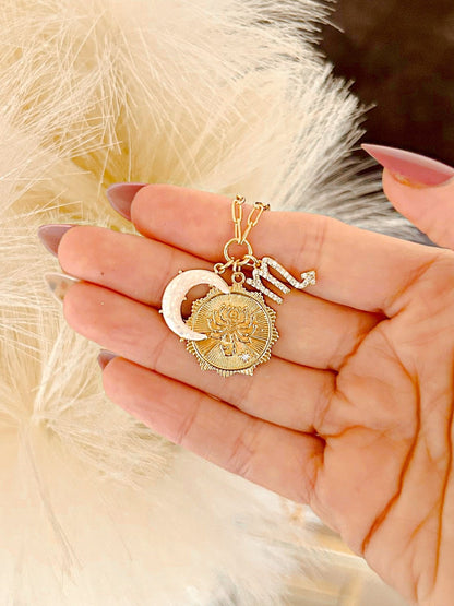 PRE - ORDER 3 Charm Zodiac &amp; Moon Cubic Zirconia Pendant Necklace - Girl Code Couture