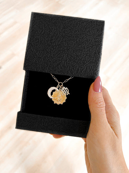 PRE - ORDER 3 Charm Zodiac &amp; Moon Cubic Zirconia Pendant Necklace - Girl Code Couture