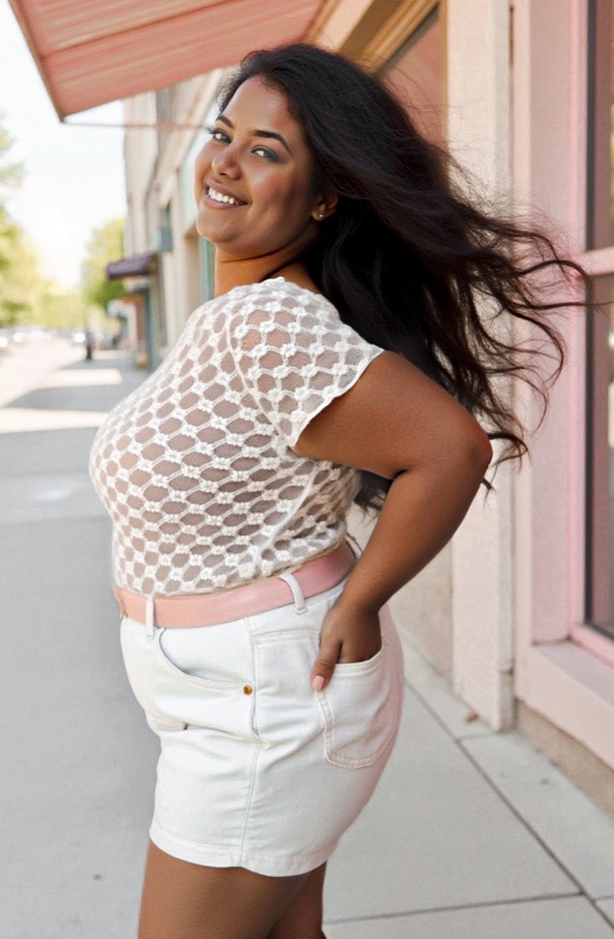 PRE - ORDER Sheer Daisy &amp; Lace Short Sleeve Top - 4/24 - Girl Code Couture