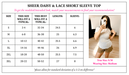 PRE - ORDER Sheer Daisy &amp; Lace Short Sleeve Top - 4/24 - Girl Code Couture