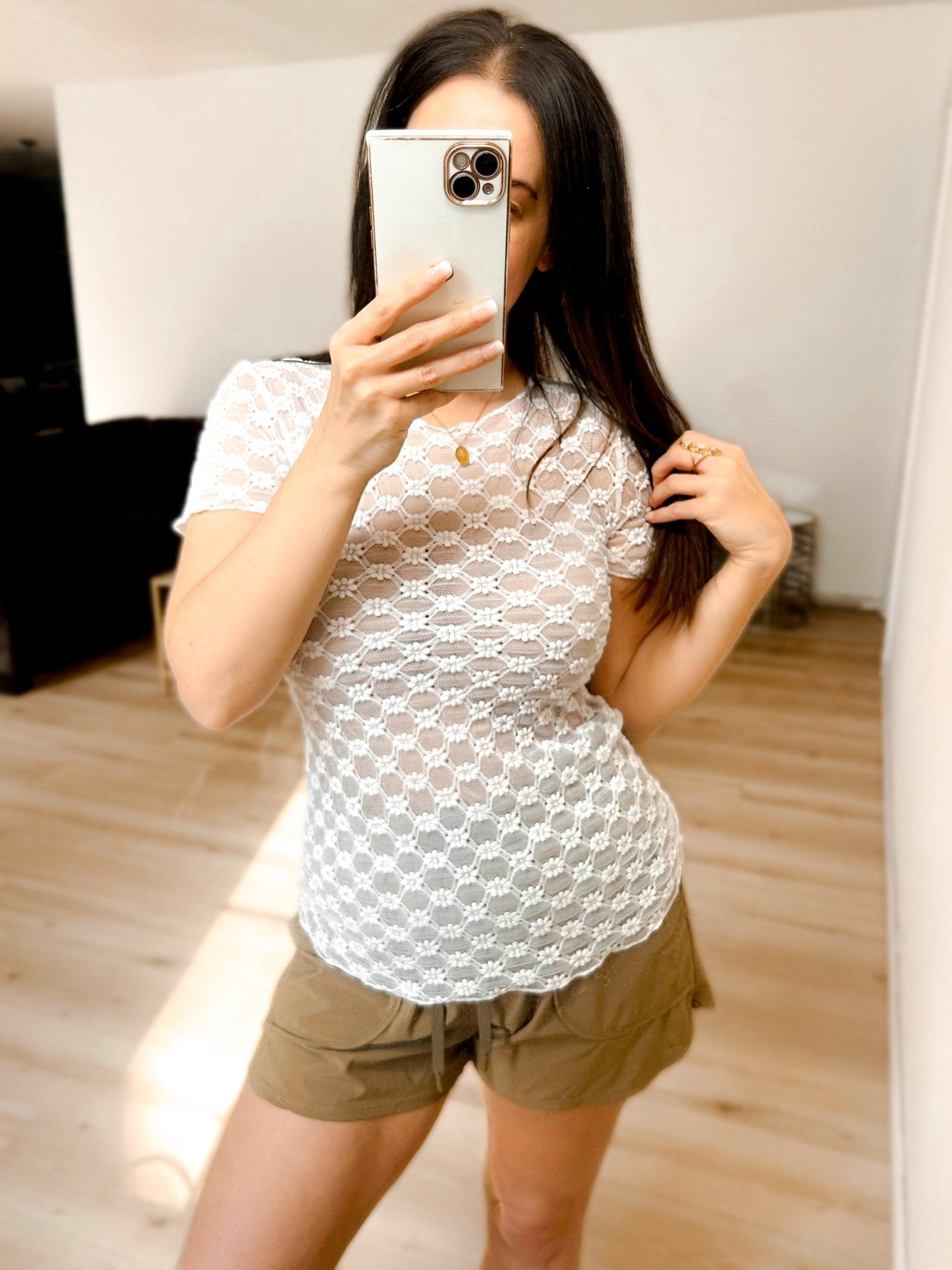 PRE - ORDER Sheer Daisy &amp; Lace Short Sleeve Top - 4/24 - Girl Code Couture