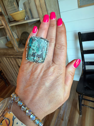 Chrysocolla German Silver Statement Ring