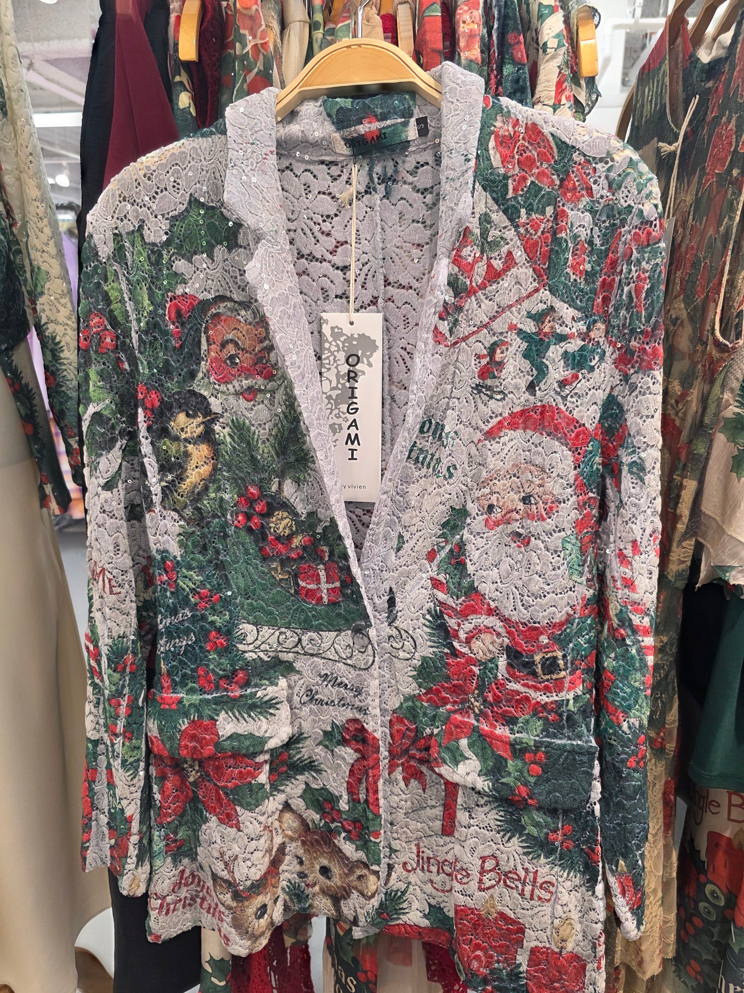 Santa Lace &amp; Sequin Long Blazer