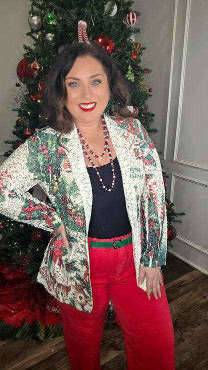 Santa Lace &amp; Sequin Long Blazer
