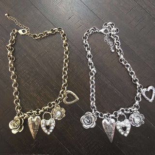 Flower and Heart Charm Necklace