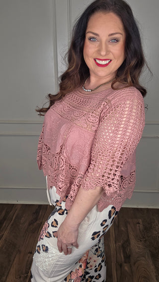 Heirloom Crochet Rose Detail Top