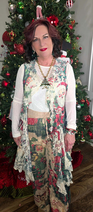 Santa Ruffle Lace Sleeveless Cardigan