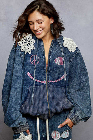 POL Boho Patchwork Peace Denim Lounge Set