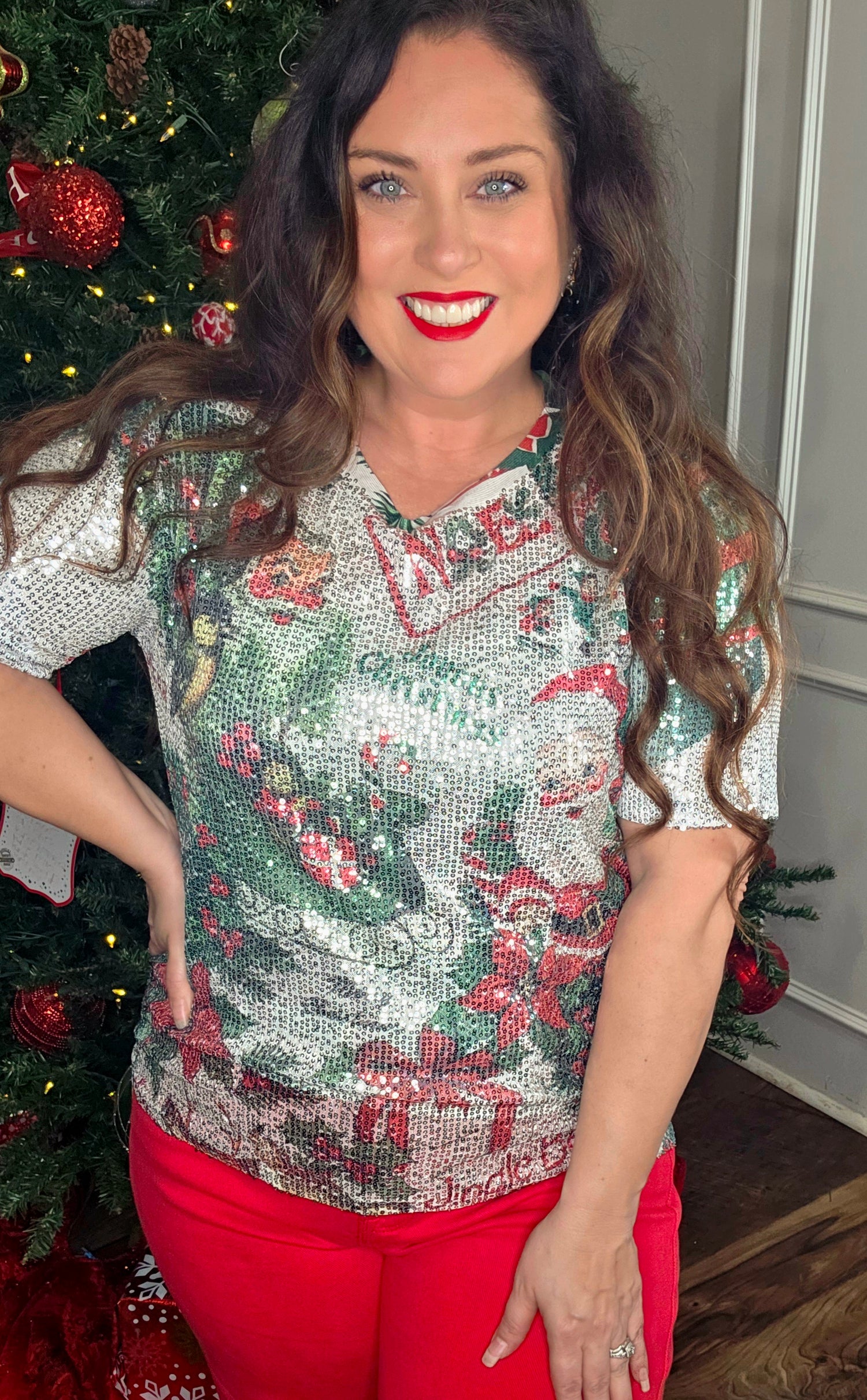Solid Sequin Santa Tee