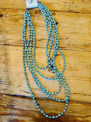 Turquoise & Silver Layered Bead Necklace Set