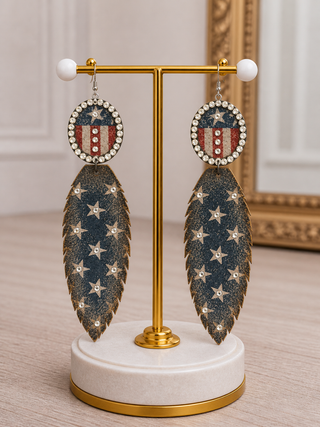Patriotic Rhinestone Feather Earrings