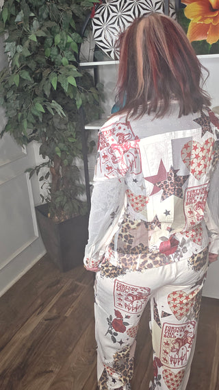 Starlit Leopard & Rose Lace Drawstring Pants