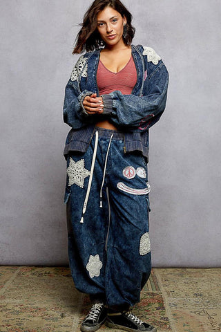 POL Boho Patchwork Peace Denim Lounge Set