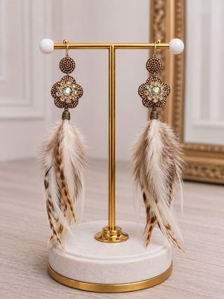 Boho Crystal Feather Statement Earrings