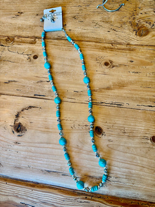 Turquoise & Silver Bead Necklace & Earring Set