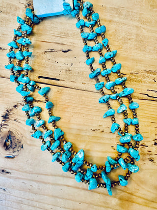 Turquoise Chunk & Gold Bead Layered Necklace