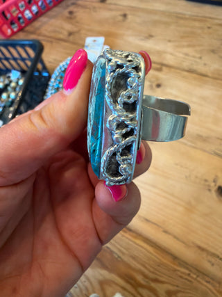 Chrysocolla German Silver Statement Ring