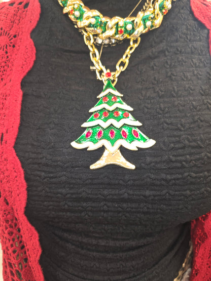 Jeweled Large Christmas Tree Necklace