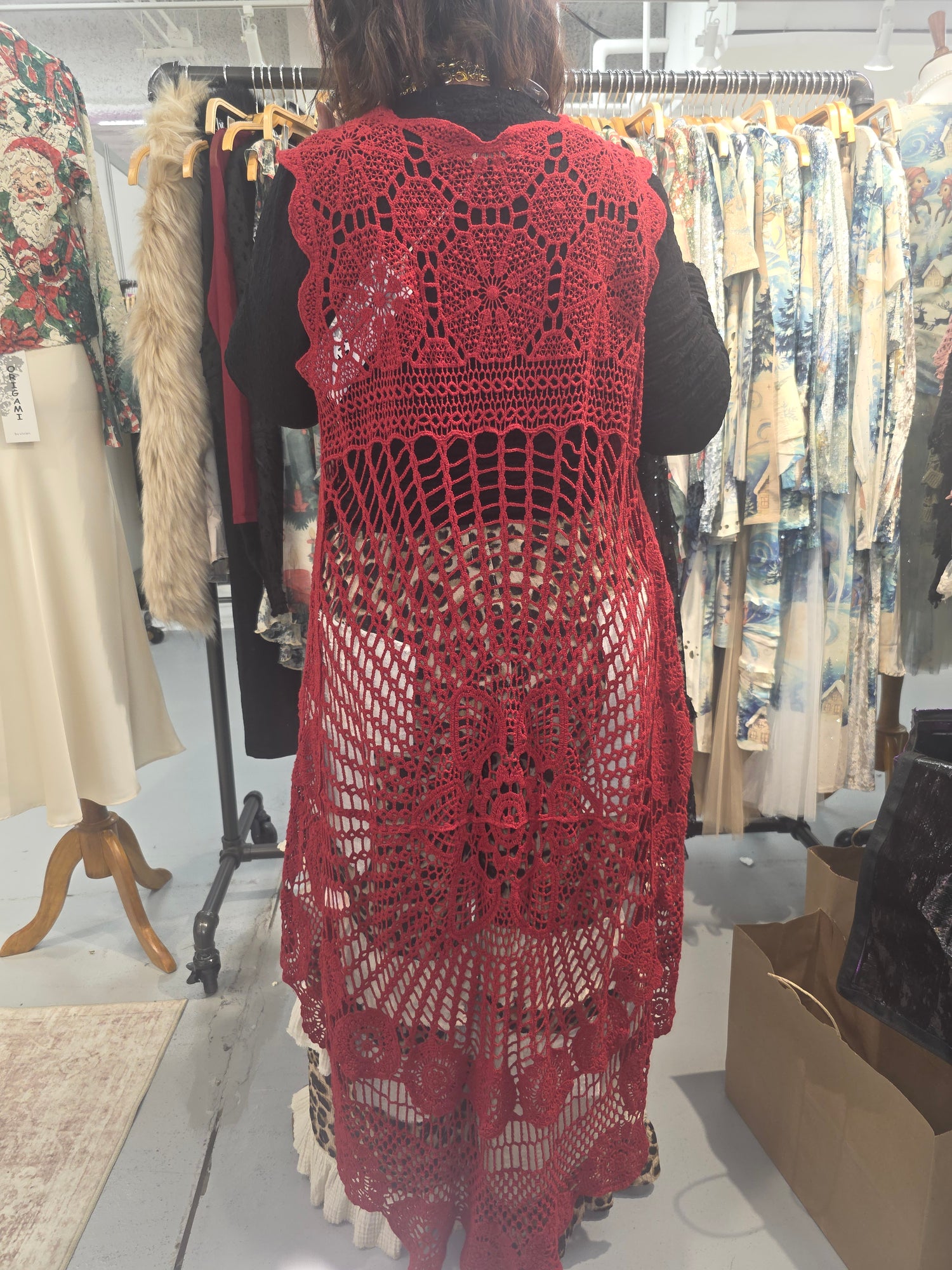 Red Crochet Cardigan