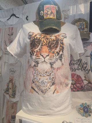 Bejeweled Tiger Rhinestone Graphic Tee
