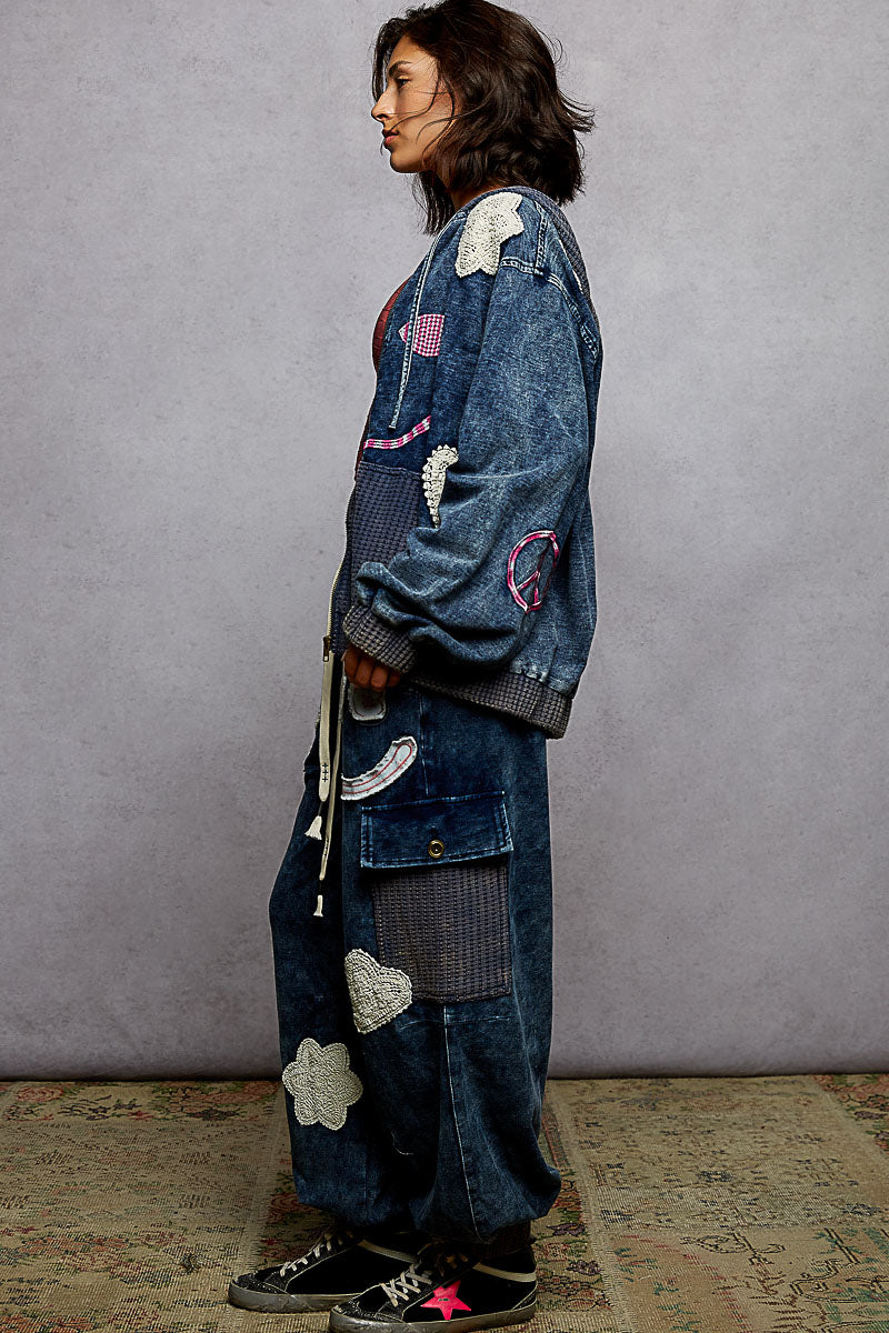 POL Boho Patchwork Peace Denim Lounge Set