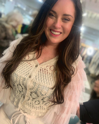Origami - Runway Romance Crochet & Tulle Cropped Cardigan