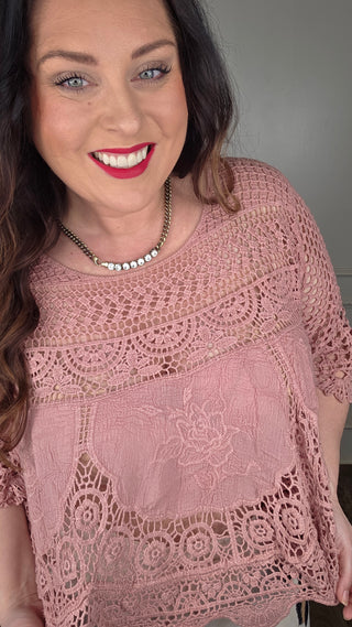 Heirloom Crochet Rose Detail Top