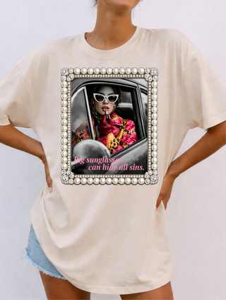 Big Sunglasses Can't Hide All Sins Cream Graphic Tee