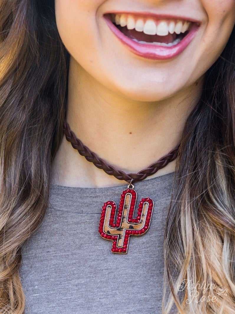 Braided Cactus Leather Necklace