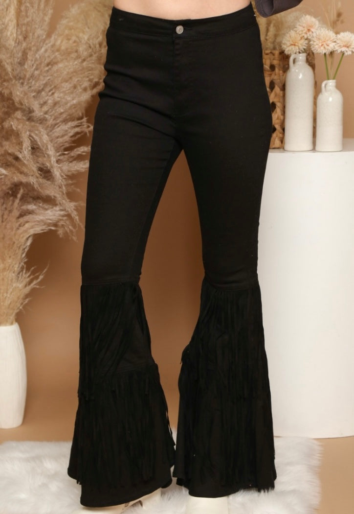 Tiered Fringe Flare Denim Jeans