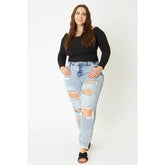 Pants KANCAN PLUS- HIGH RISE FRAY HEM SIDE SPLIT MOM JEAN