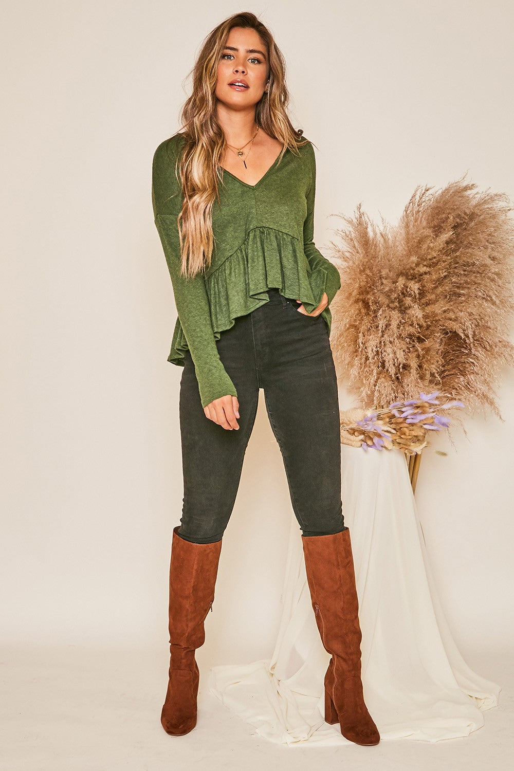 Shirts &amp; Tops Olive V Neck Crop